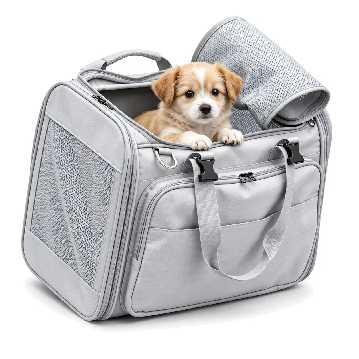 Custom Polyester Pet Carrier Bag with Breathable Mesh and Convertible Carry Design