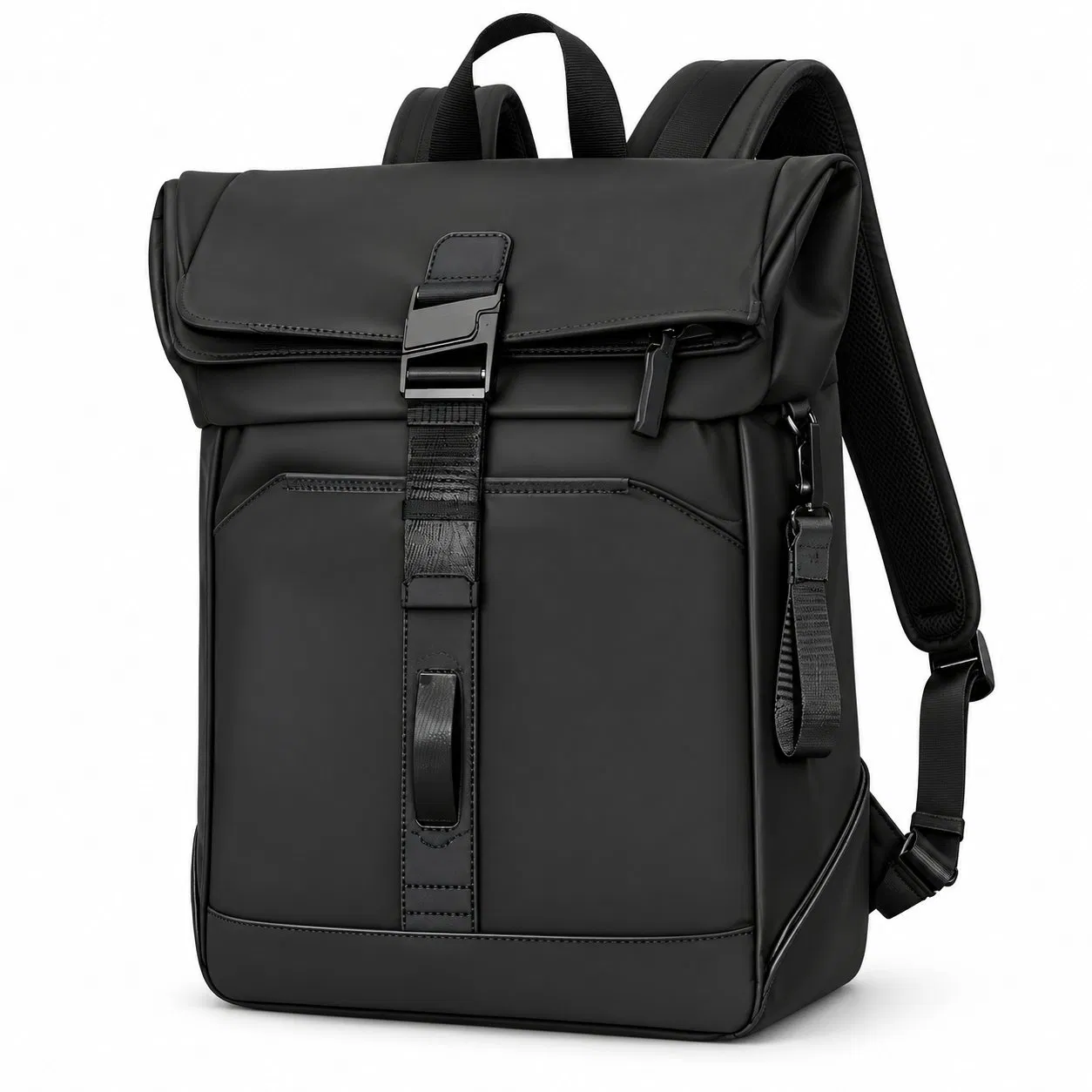 Custom Polyester Roll Top Laptop Backpack with Wide Opening for Business Travel