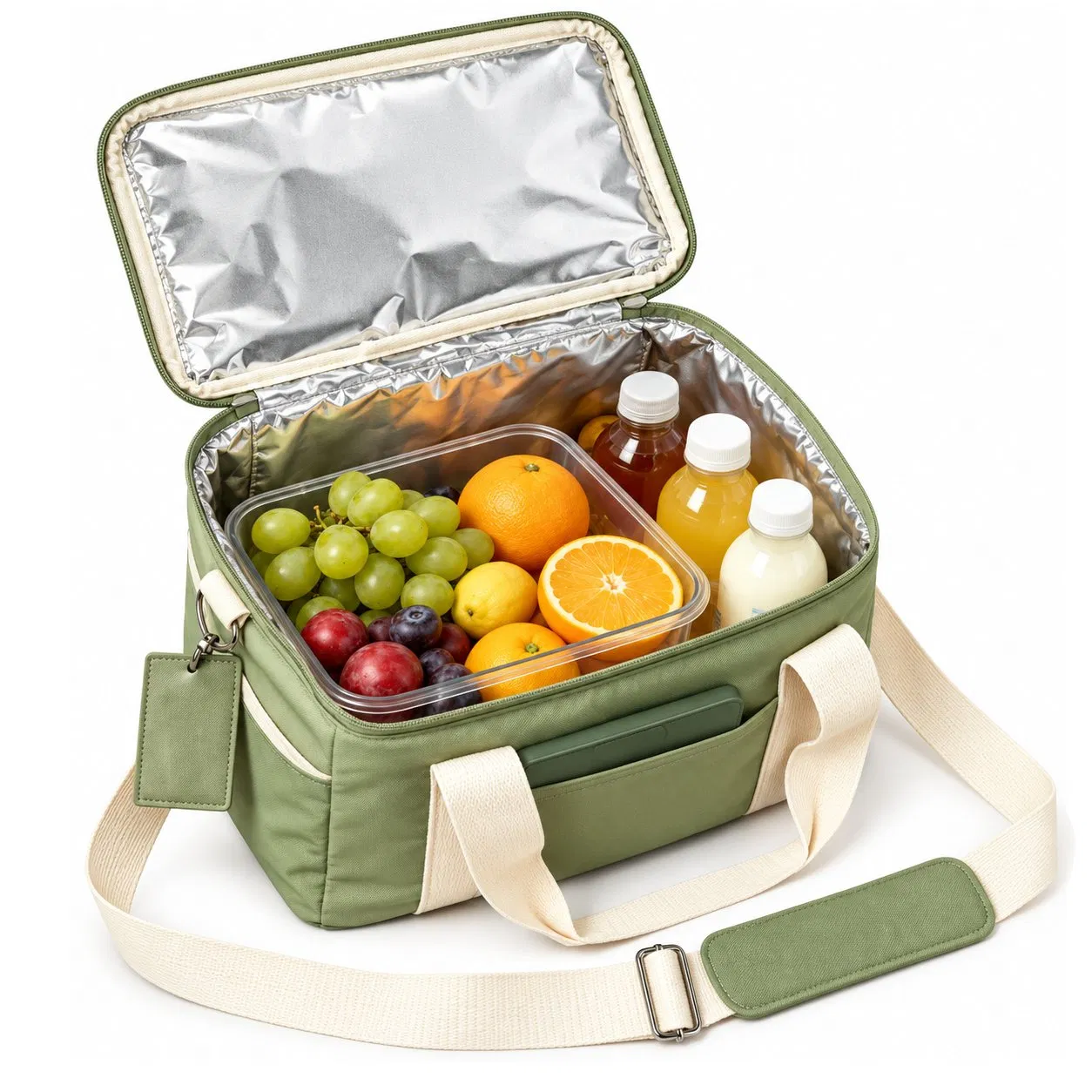 Custom Canvas Insulated Lunch Cooler Bag with PEVA Lining and Shoulder Strap