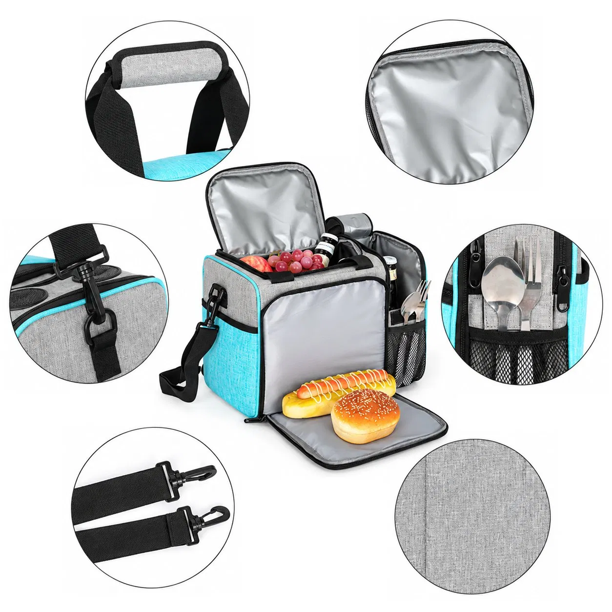 Custom Polyester Insulated Lunch Cooler Tote Bag for Camping Beach and Picnic