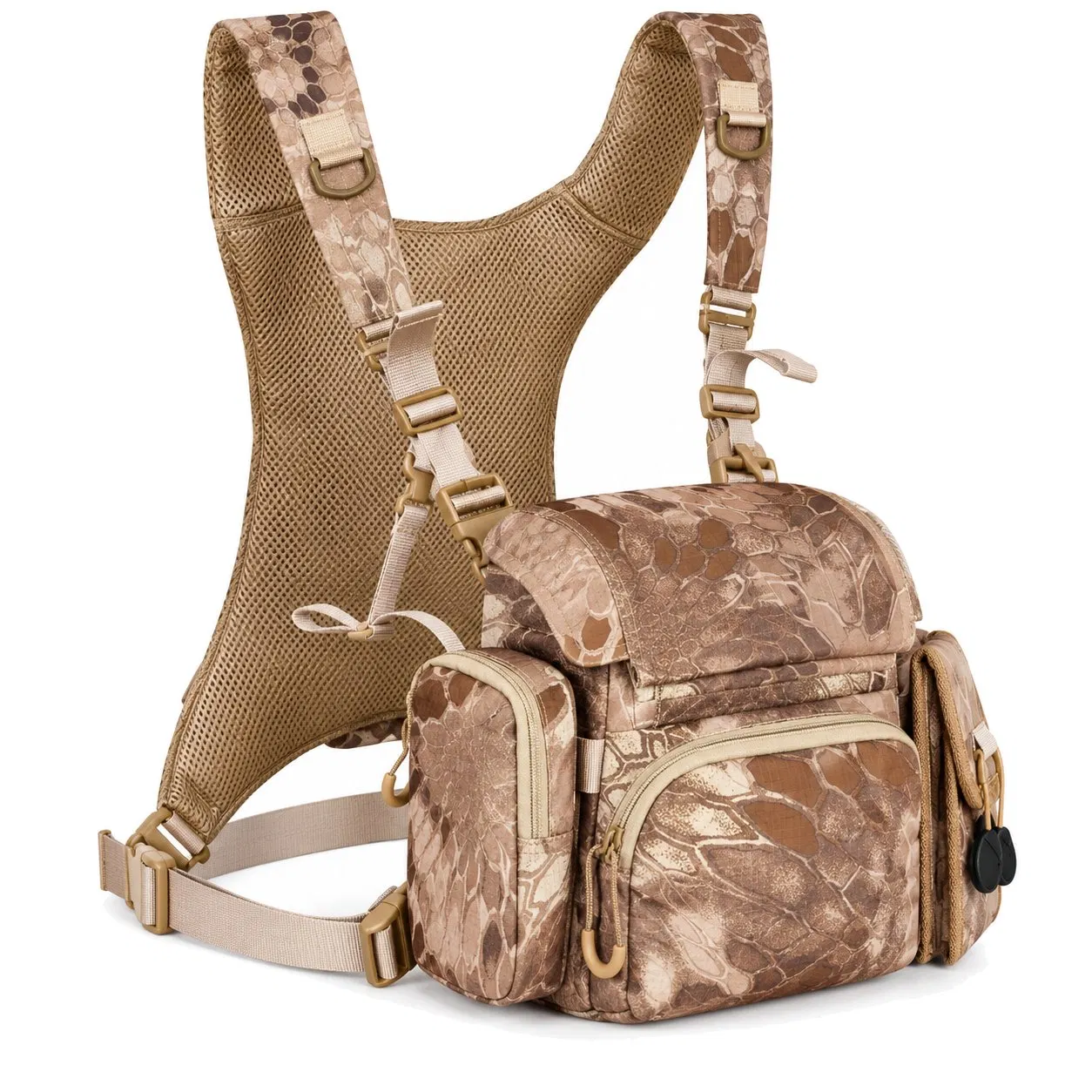 Custom Outdoor Binocular Harness Chest Pack with Rain Cover for Telescope Rangefinder Storage