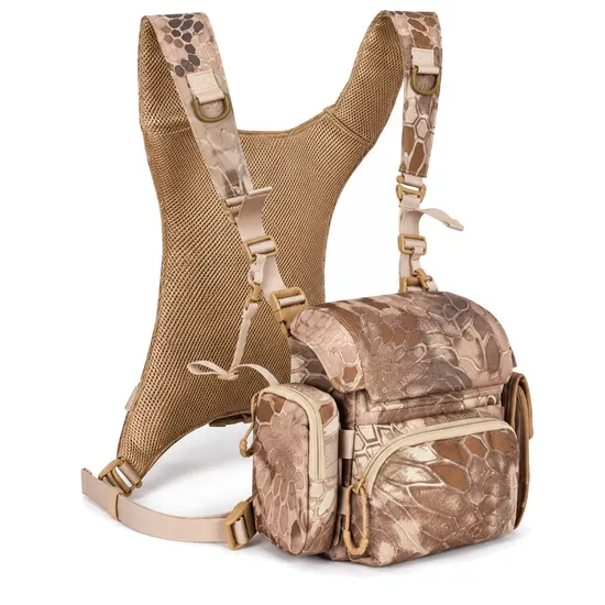 Custom Outdoor Binocular Harness Chest Pack with Rain Cover for Telescope Rangefinder Storage