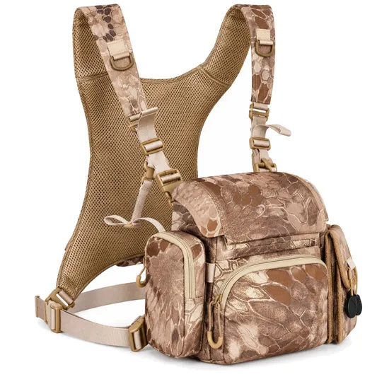 Custom Outdoor Binocular Harness Chest Pack with Rain Cover for Telescope Rangefinder Storage