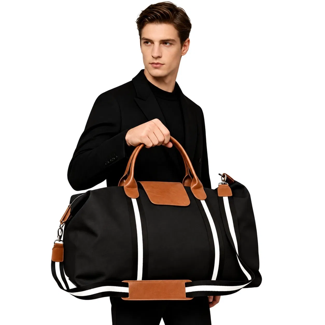 Custom Geometric Canvas Travel Duffle Bag with Shoe Compartment
