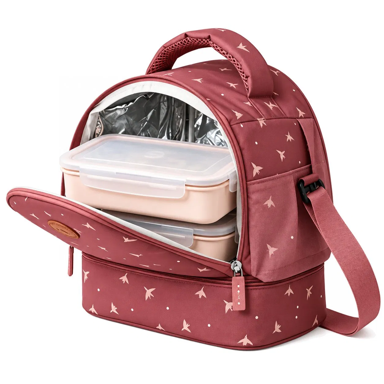 Custom Insulated Polyester Double Decker Lunch Cooler Tote Bag