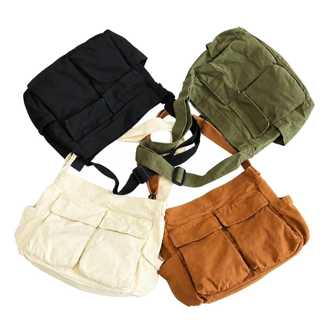 Custom Canvas Shoulder Tote Bag with Adjustable Strap and Multiple Pockets
