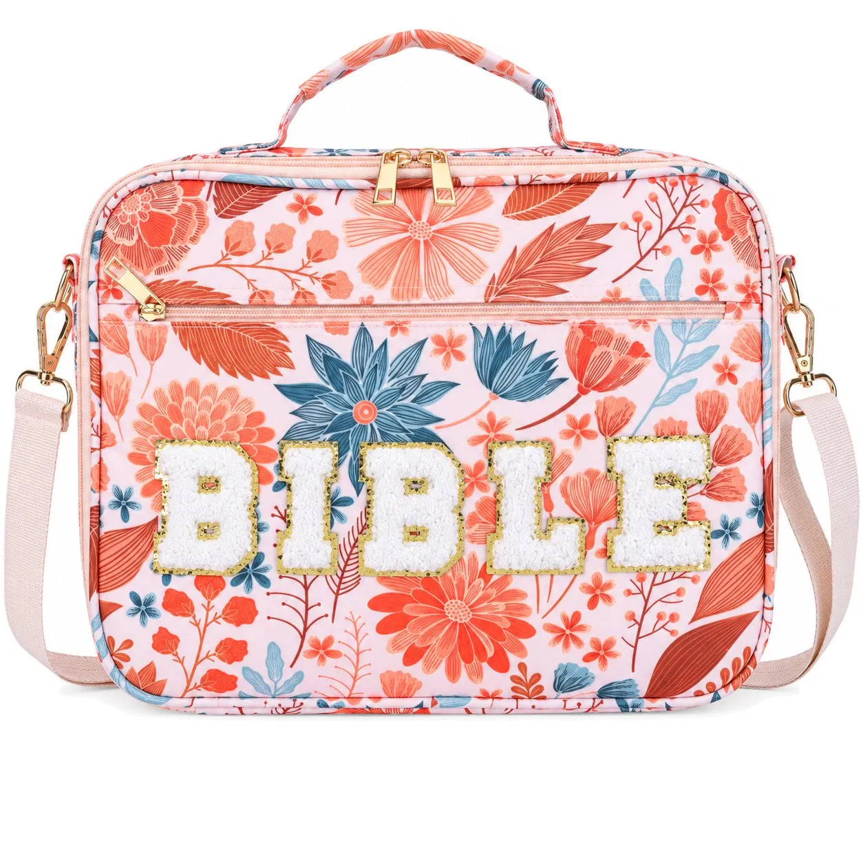Floral Polyester Bible Carrying Case with Zipper for Books and Journals