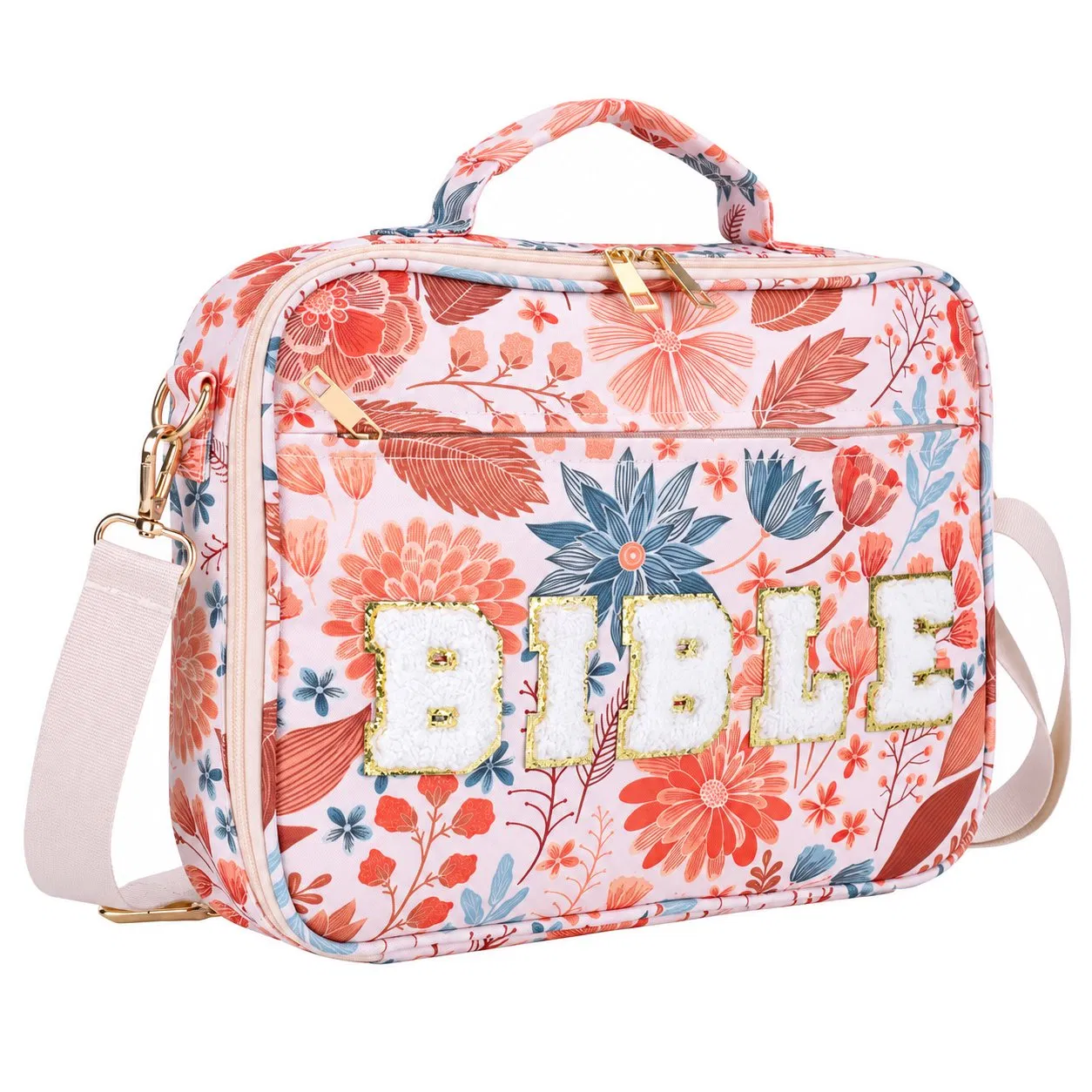 Floral Polyester Bible Carrying Case with Zipper for Books and Journals
