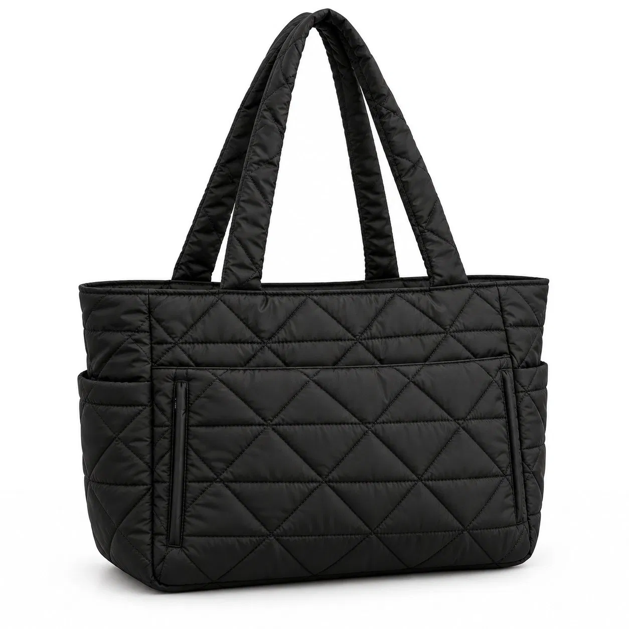 Lightweight Quilted Nylon Puffer Tote Bag with Laptop Compartment for Work and Travel