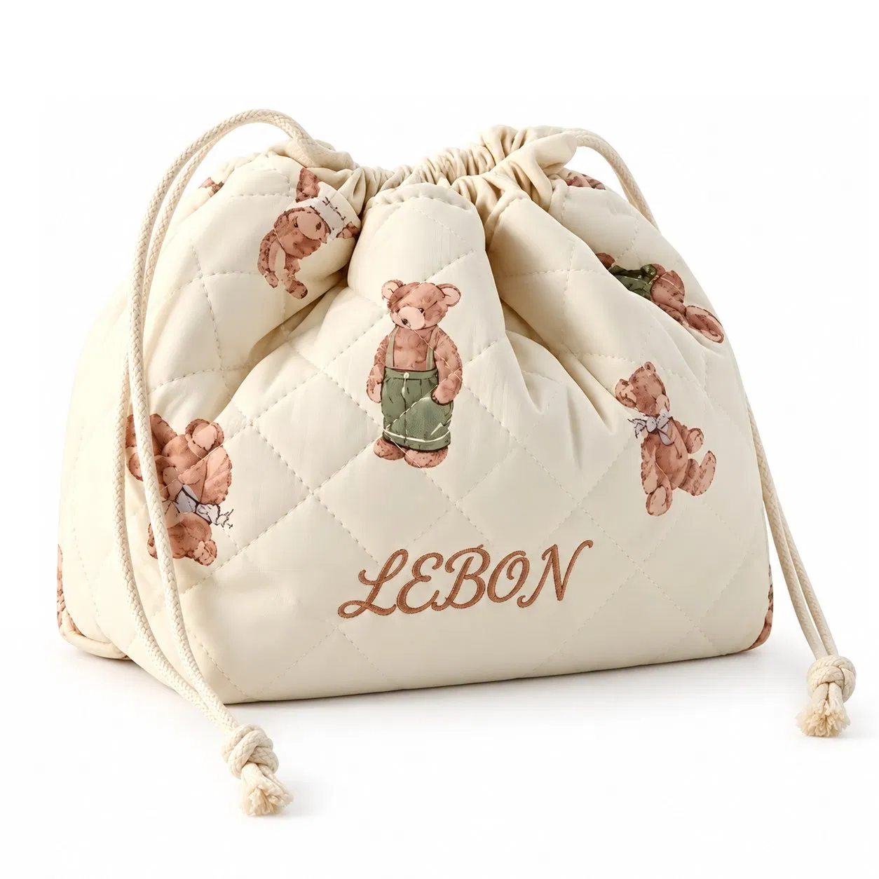 Custom Quilted Floral Drawstring Makeup Bag Foldable Travel Cosmetic Pouch