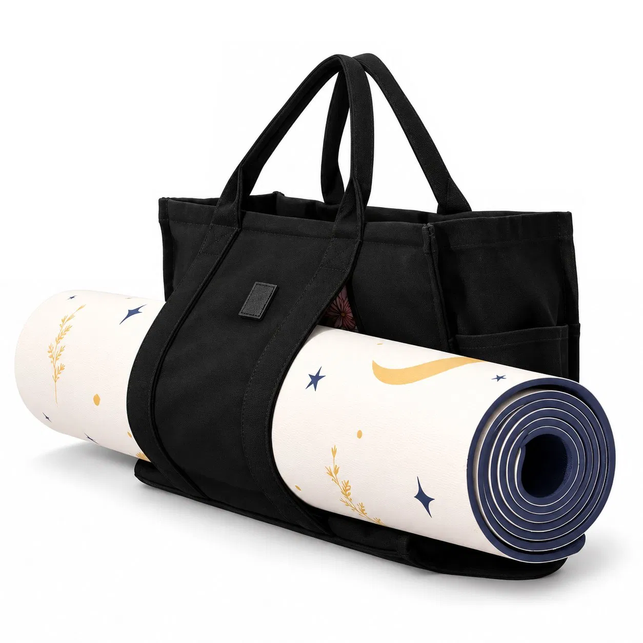 Canvas Zipper Tote Bag with Laptop Pocket Yoga Mat Sleeve for Women Travel and Work