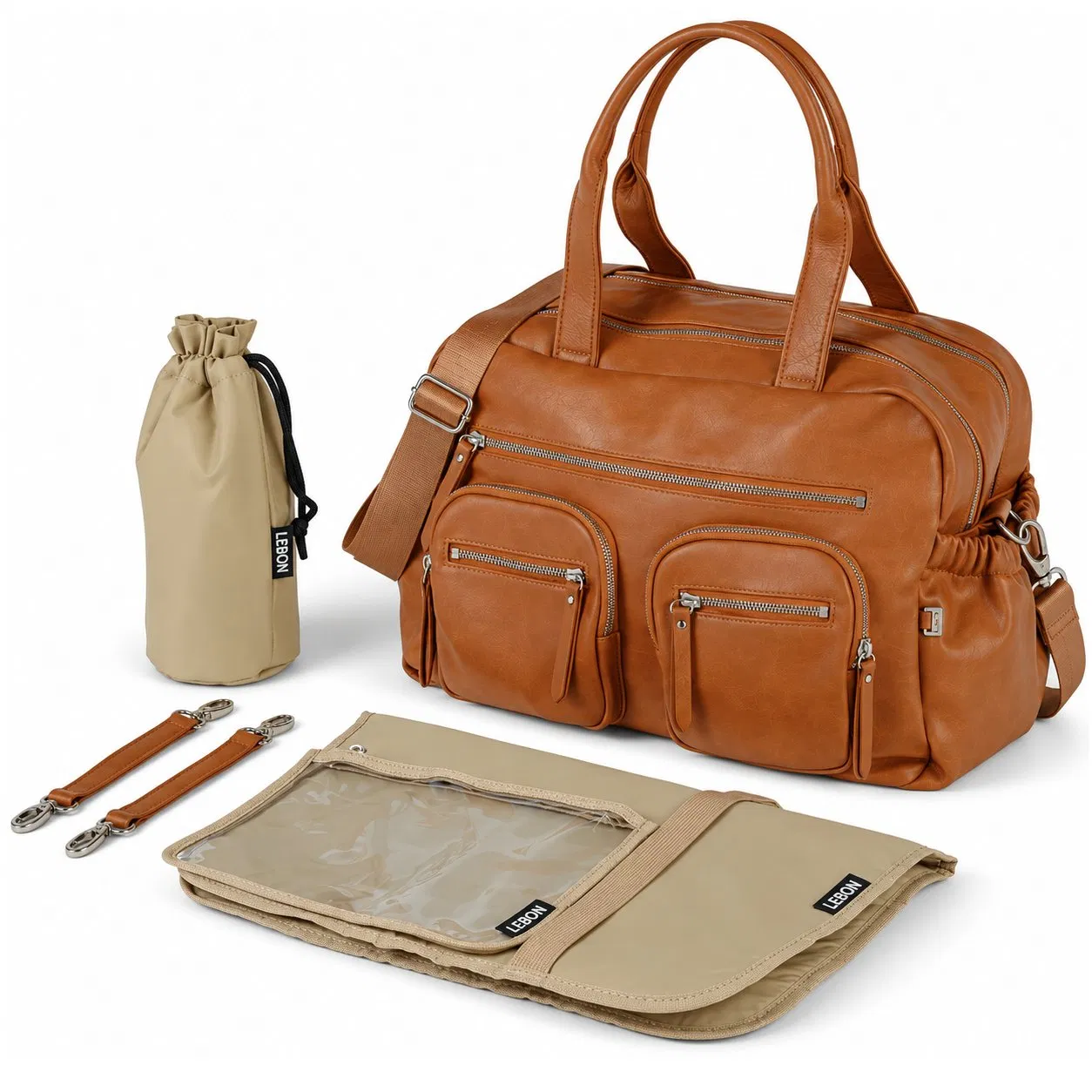 Custom Large Capacity Water Resistant PU Baby Diaper Bag