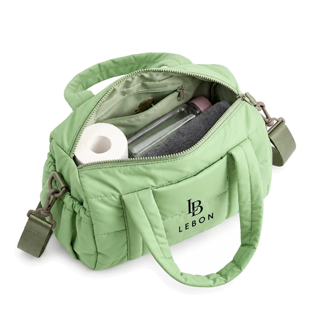 Custom Quilted Puffer Polyester Gym Duffle Bag with Shoe Compartment