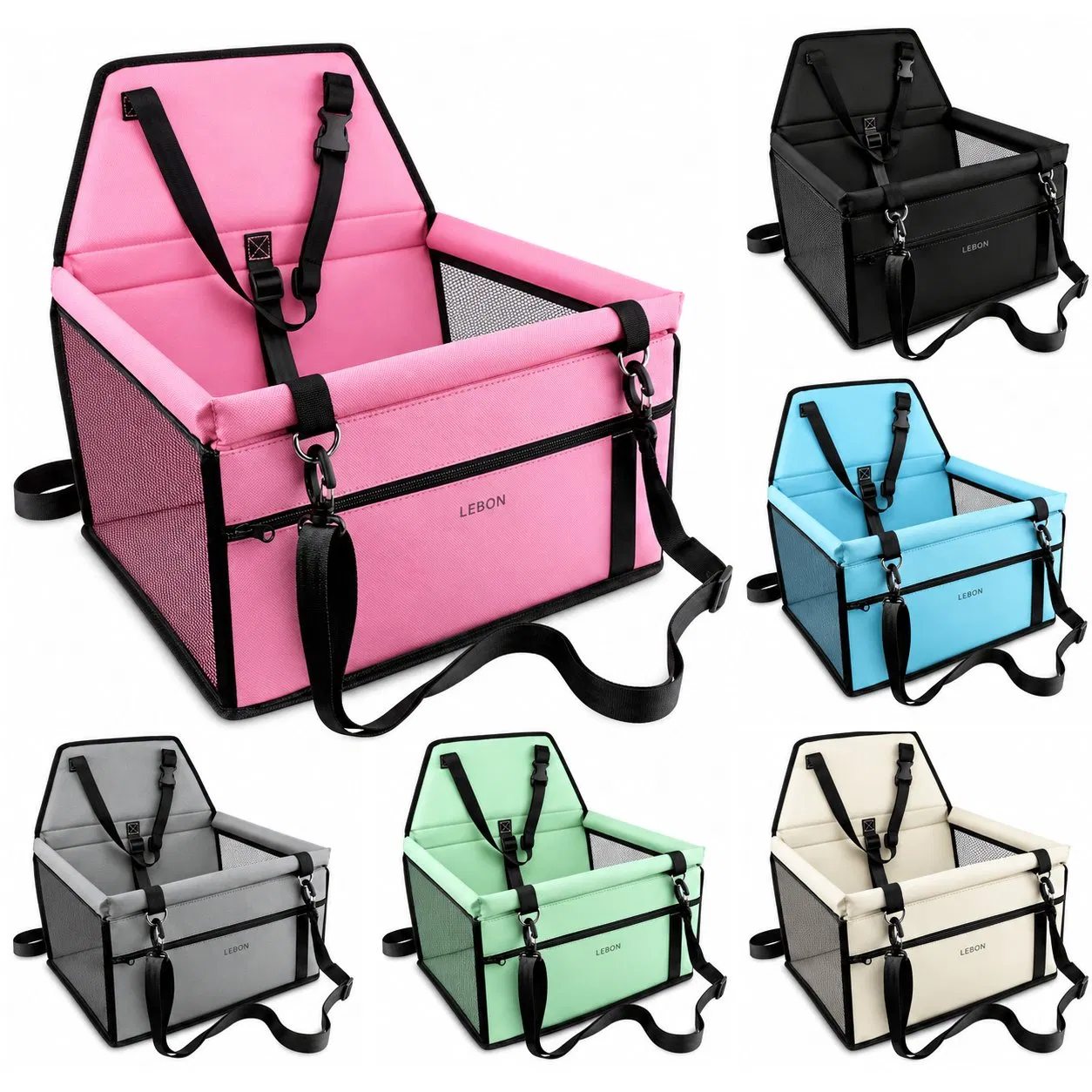Custom Logo Foldable Pet Car Seat Portable Dog Booster Carrier with Mesh Ventilation