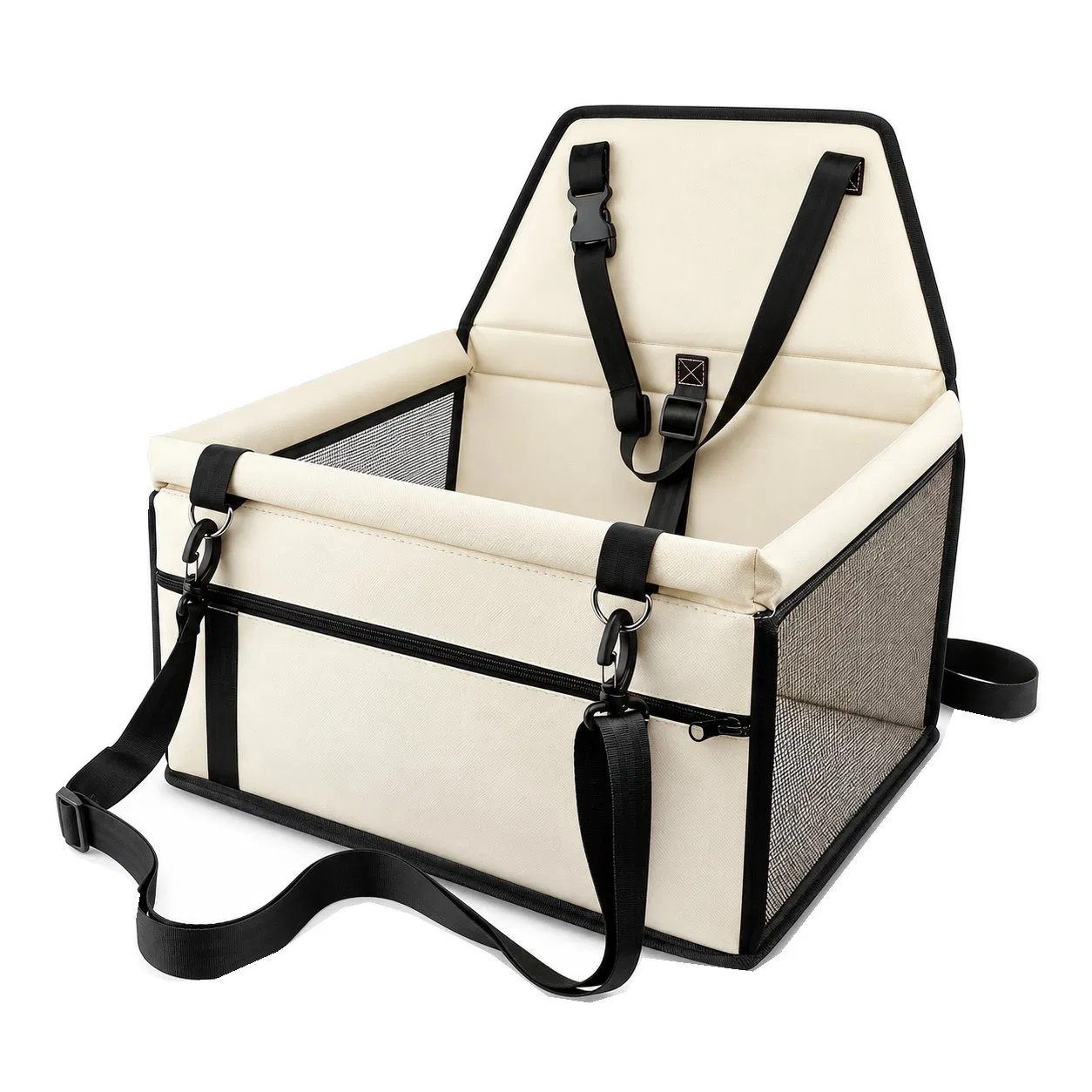 Custom Logo Foldable Pet Car Seat Portable Dog Booster Carrier with Mesh Ventilation