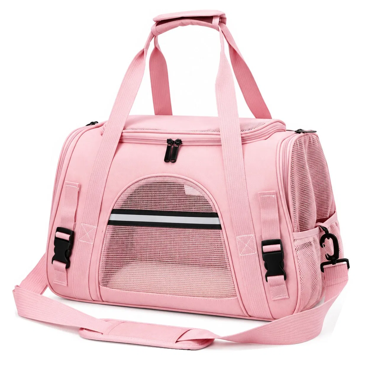 Custom Lightweight Pet Travel Carrier Bag with Breathable Mesh and Car Seat Attachment