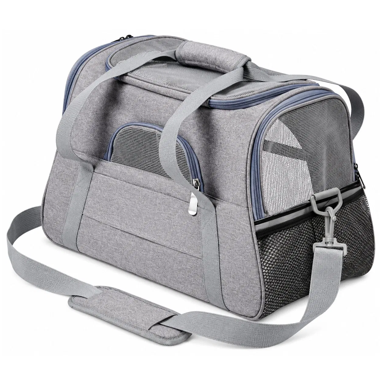 Custom Lightweight Pet Travel Carrier Bag with Breathable Mesh and Car Seat Attachment