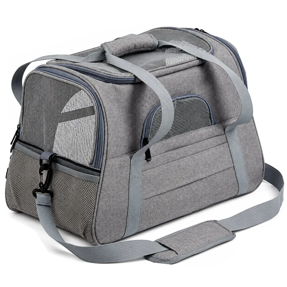 Custom Lightweight Pet Travel Carrier Bag with Breathable Mesh and Car Seat Attachment
