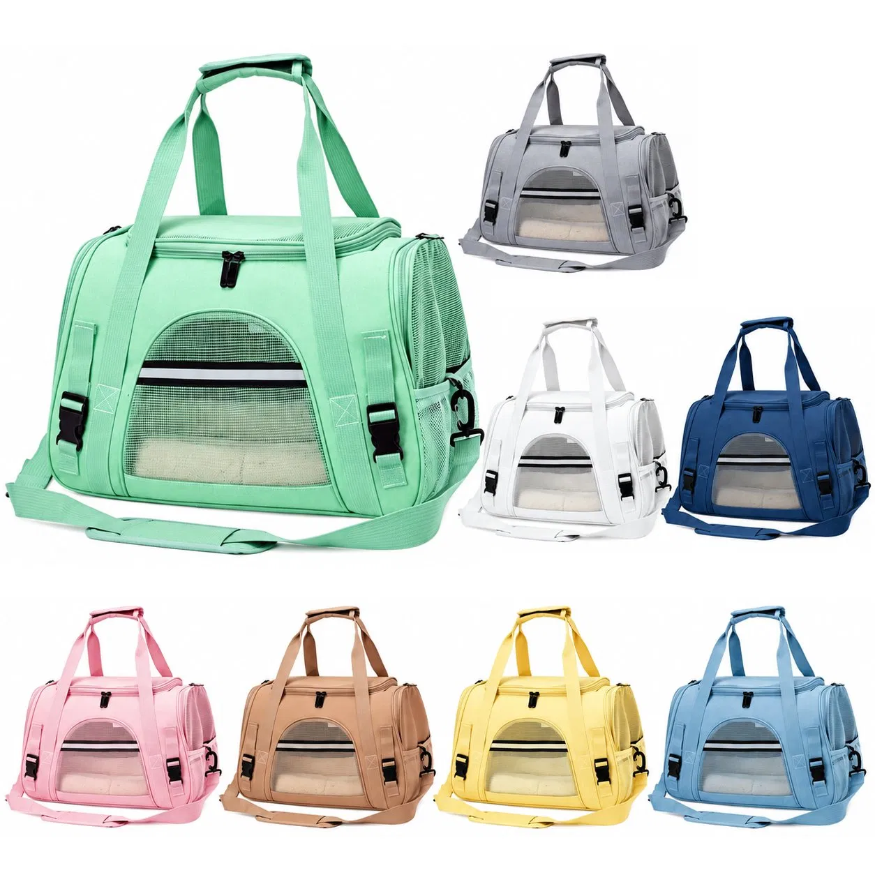 Custom Lightweight Pet Travel Carrier Bag with Breathable Mesh and Car Seat Attachment