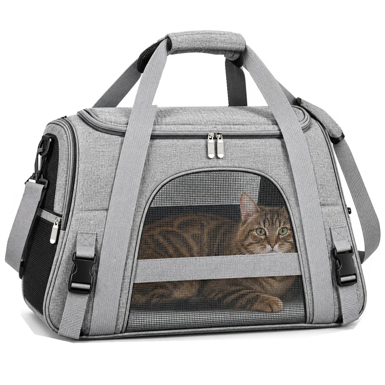 Custom Lightweight Pet Travel Carrier Bag with Breathable Mesh and Car Seat Attachment