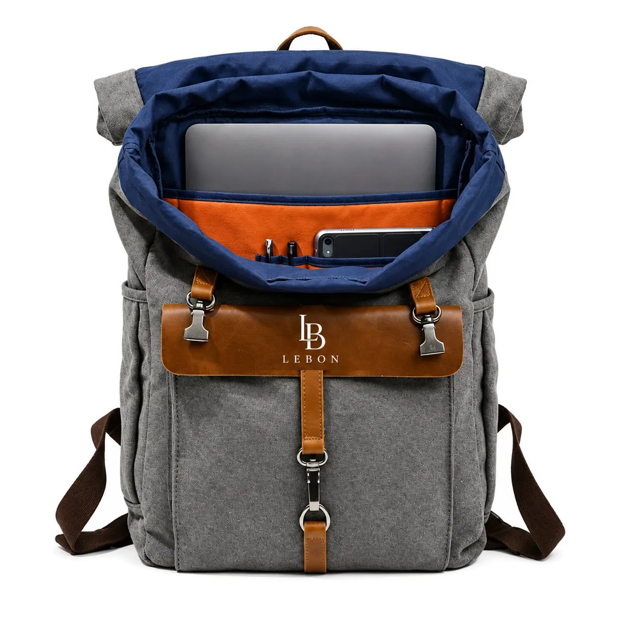 Vintage Canvas Laptop Backpack with Zipper Closure for Travel Work and School