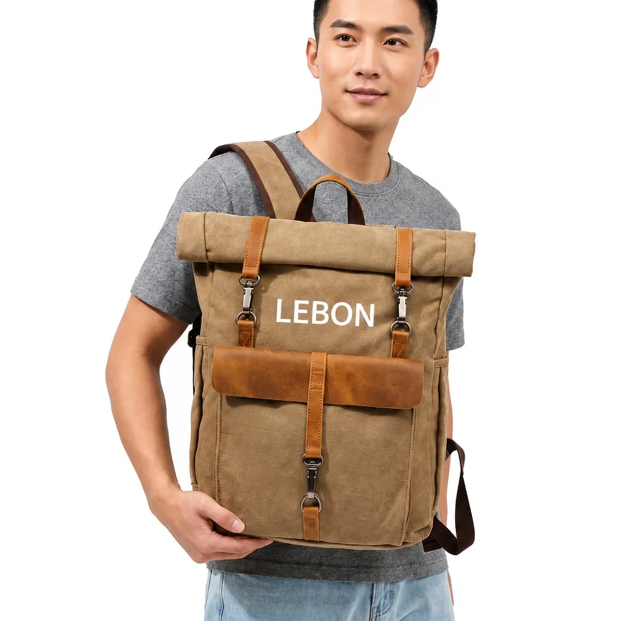 Canvas Travel Backpack with Zipper Closure for Hiking School and Everyday Use