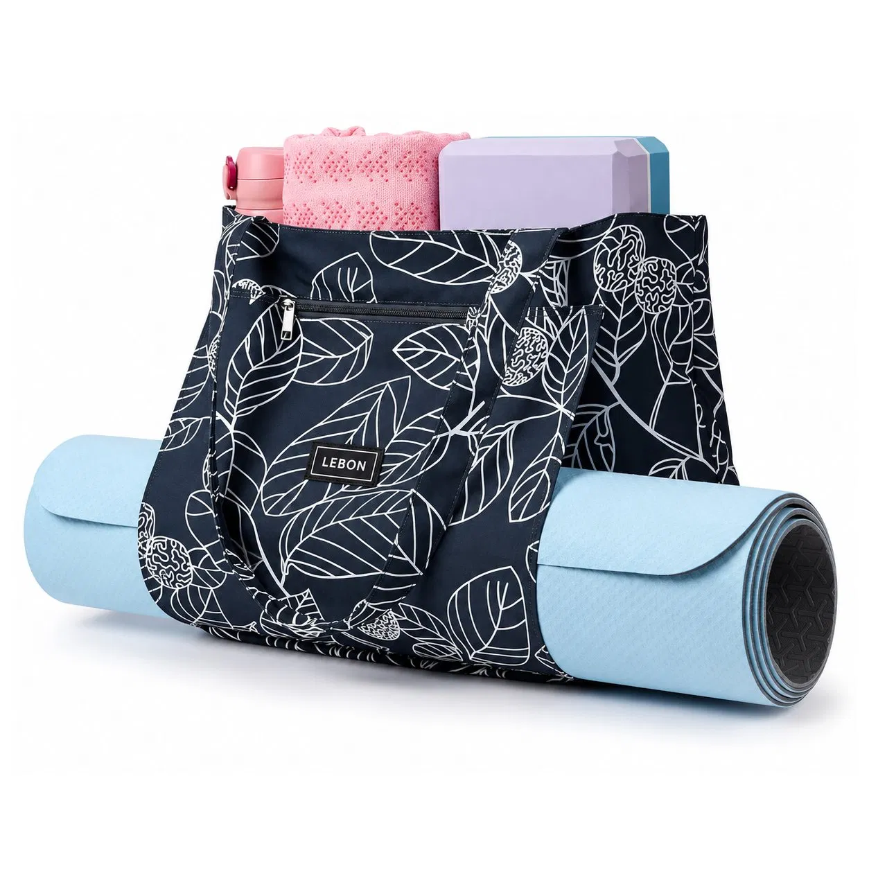 Custom Polyester Yoga Gym Tote Bag with Mat Carrier and Multi Pocket Storage