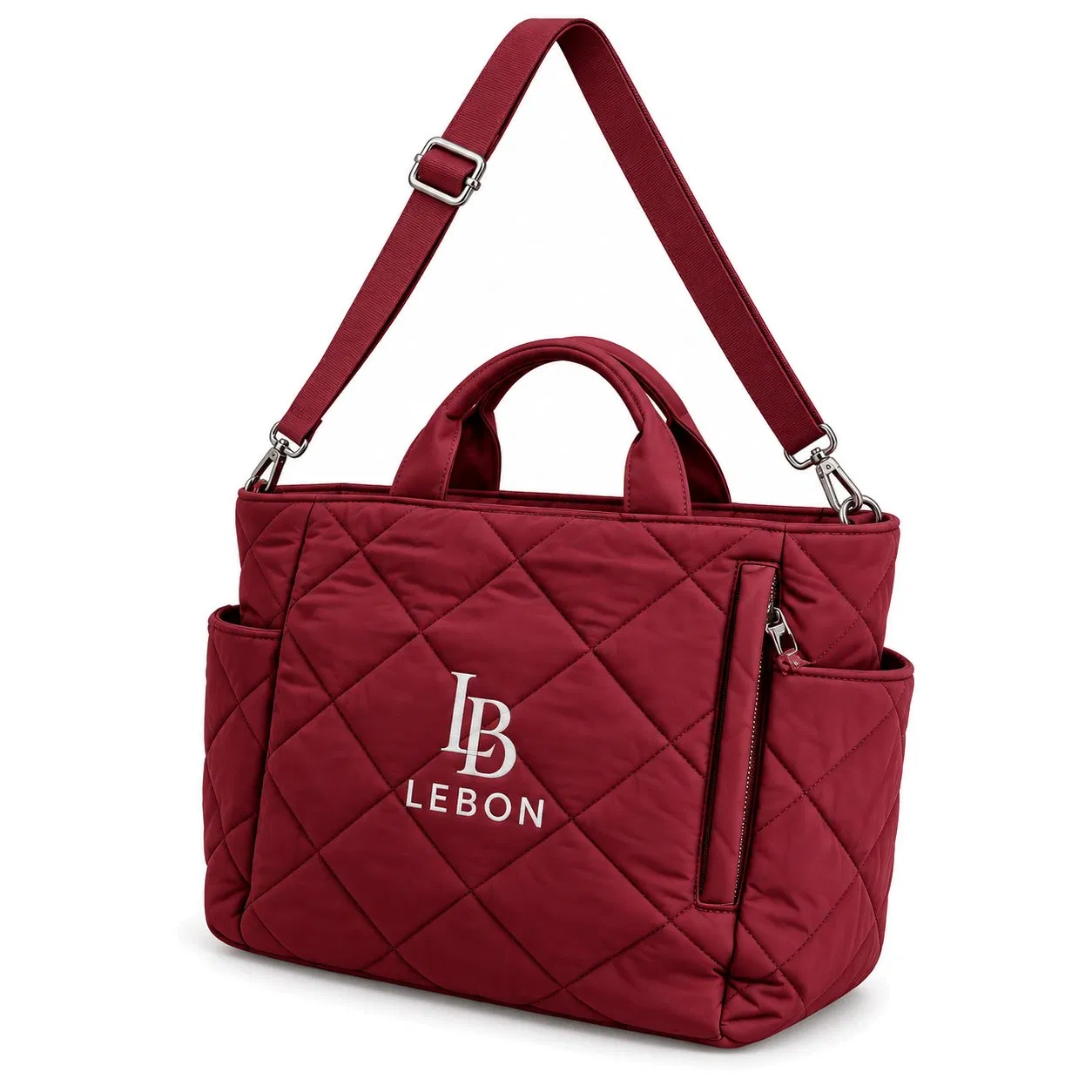 Quilted Nylon Tote Bag with Zipper and Detachable Coin Purse