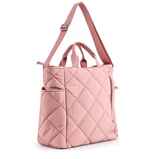 Quilted Nylon Tote Bag with Zipper and Detachable Coin Purse