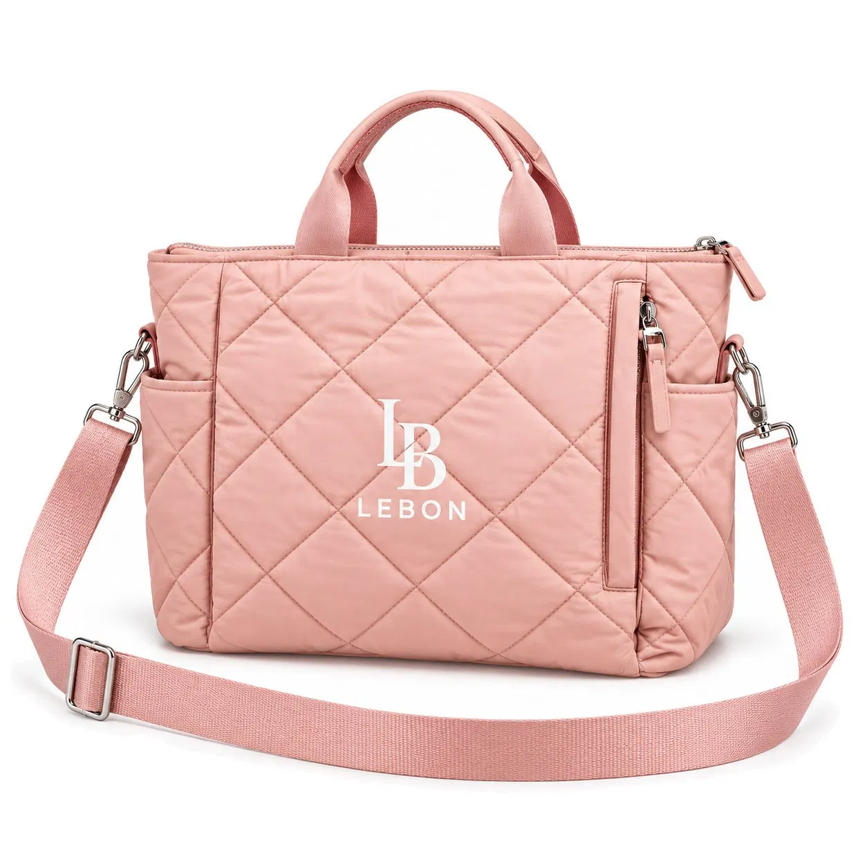 Quilted Nylon Tote Bag with Zipper and Detachable Coin Purse