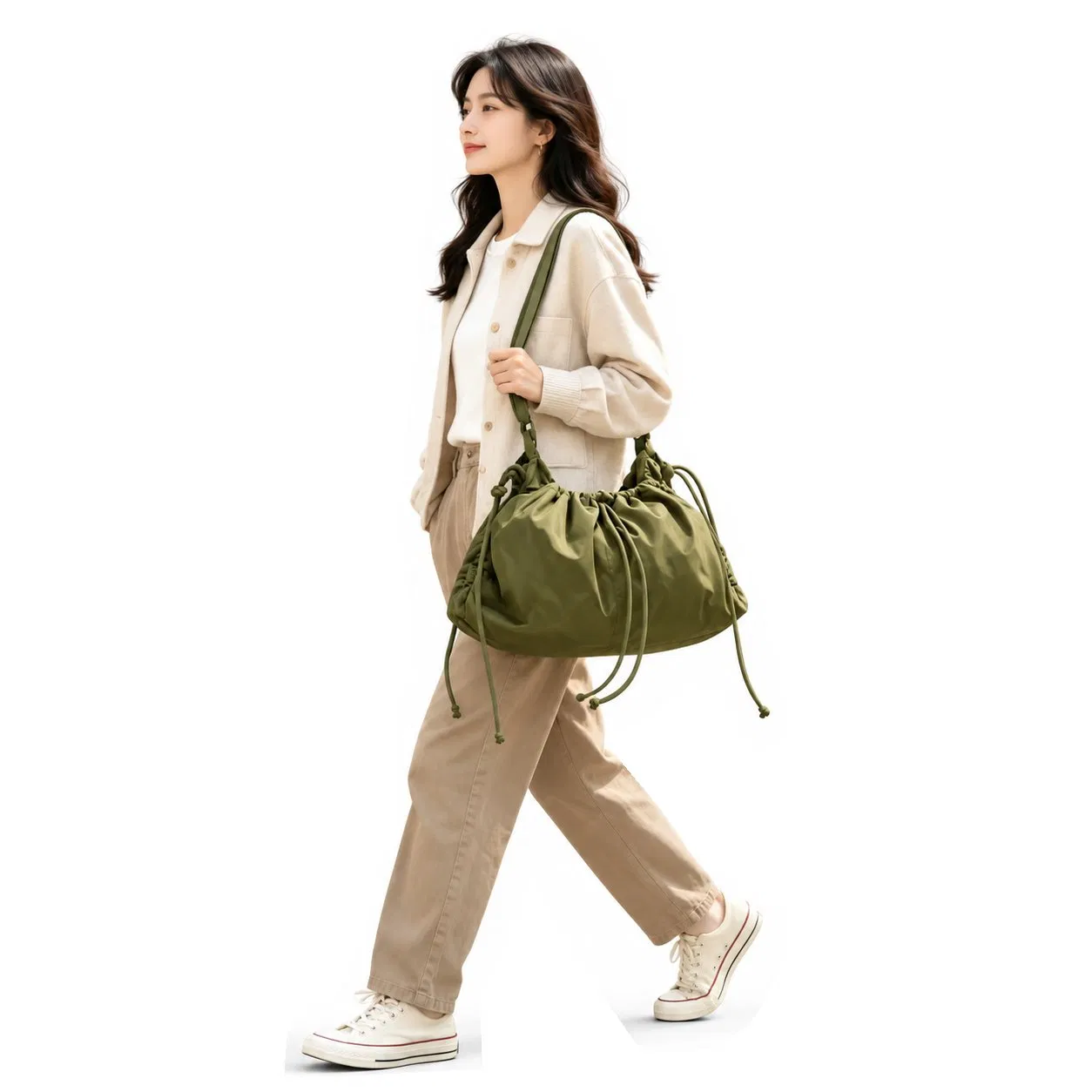 Lightweight Nylon Zipper Shoulder Tote Bag for Women