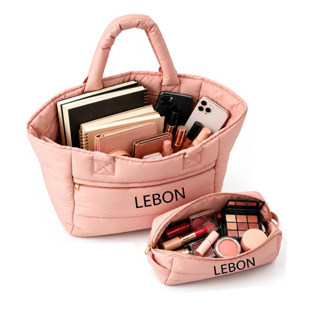 Custom Cotton Quilted Puffer Tote Bag with Detachable Coin Purse
