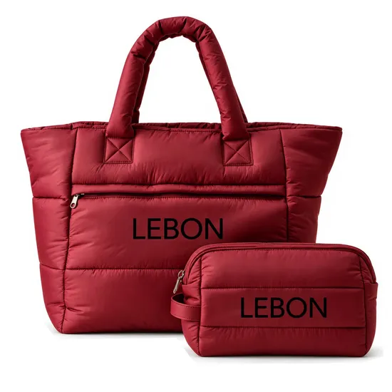 Custom Cotton Quilted Puffer Tote Bag with Detachable Coin Purse