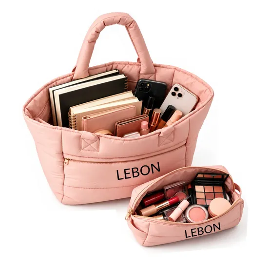 Custom Cotton Quilted Puffer Tote Bag with Detachable Coin Purse