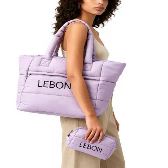 Custom Cotton Quilted Puffer Tote Bag with Detachable Coin Purse
