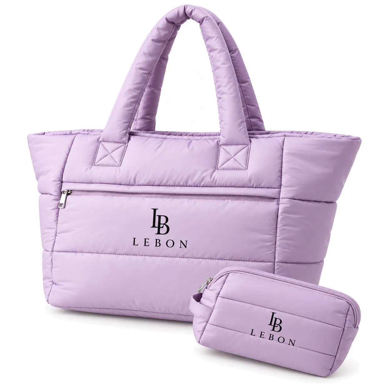 Custom Cotton Quilted Puffer Shoulder Tote Bag with Matching Pouch