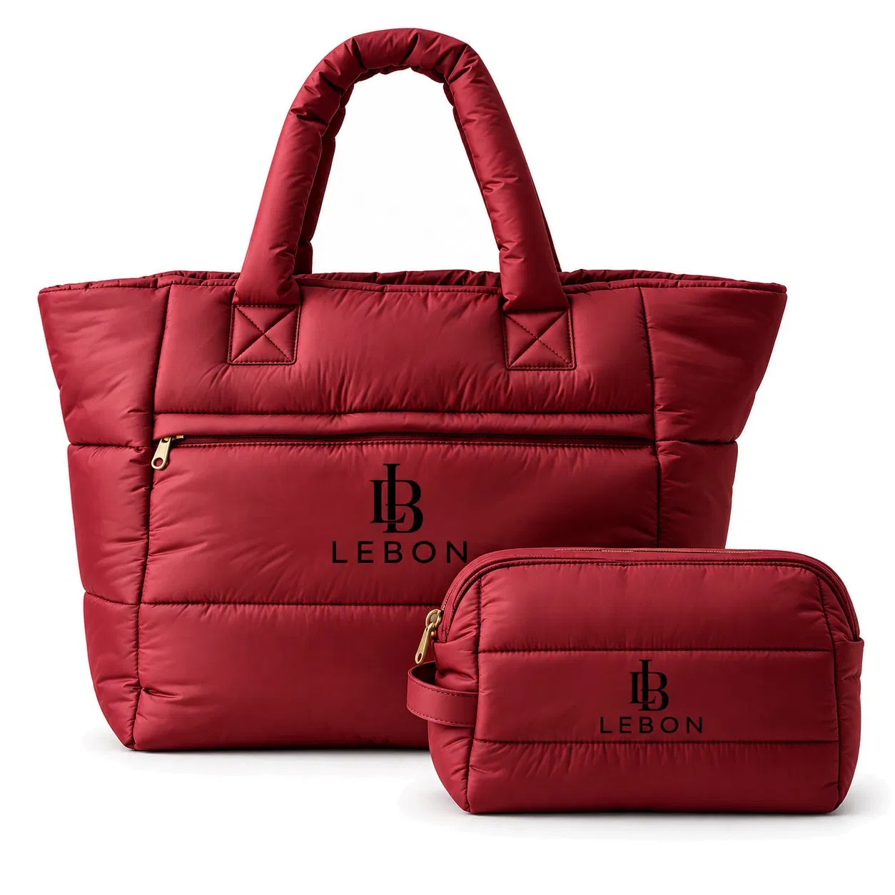 Custom Cotton Quilted Puffer Shoulder Tote Bag with Matching Pouch