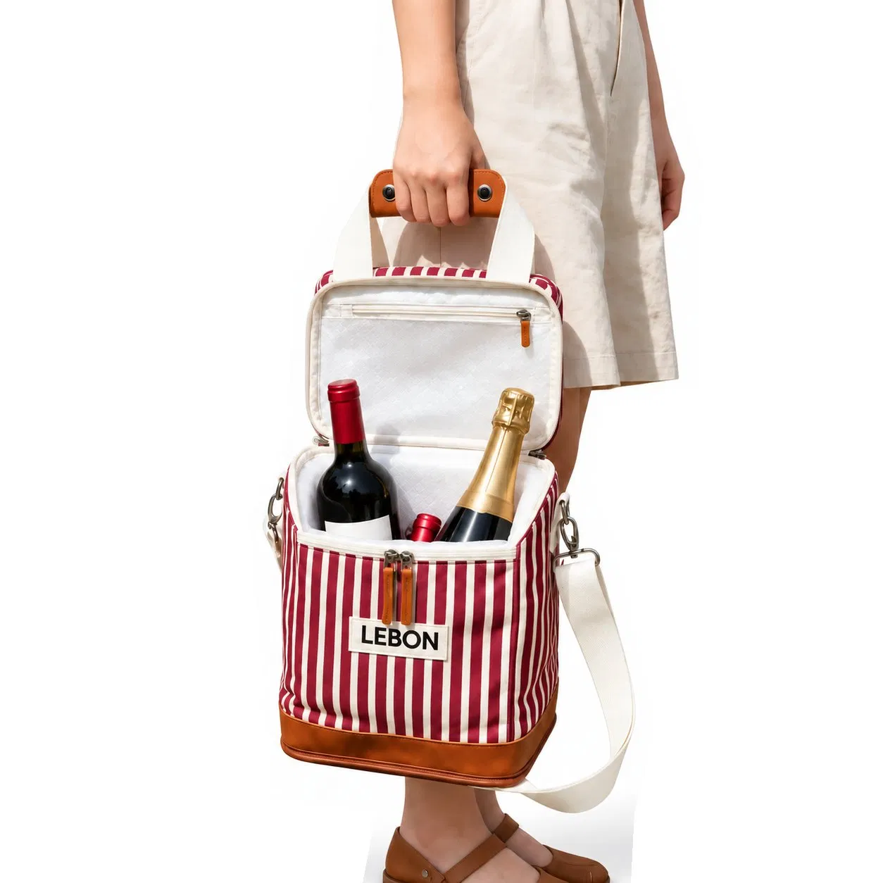 Custom Logo Insulated Polyester Wine Cooler Tote Bag with Shoulder Strap