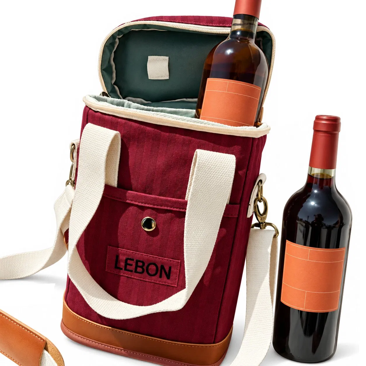 Custom Logo Insulated Polyester Wine Cooler Tote Bag with Shoulder Strap