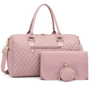 Custom Quilted PU Diaper Tote Bag Set with Shoulder Strap and Changing Mat
