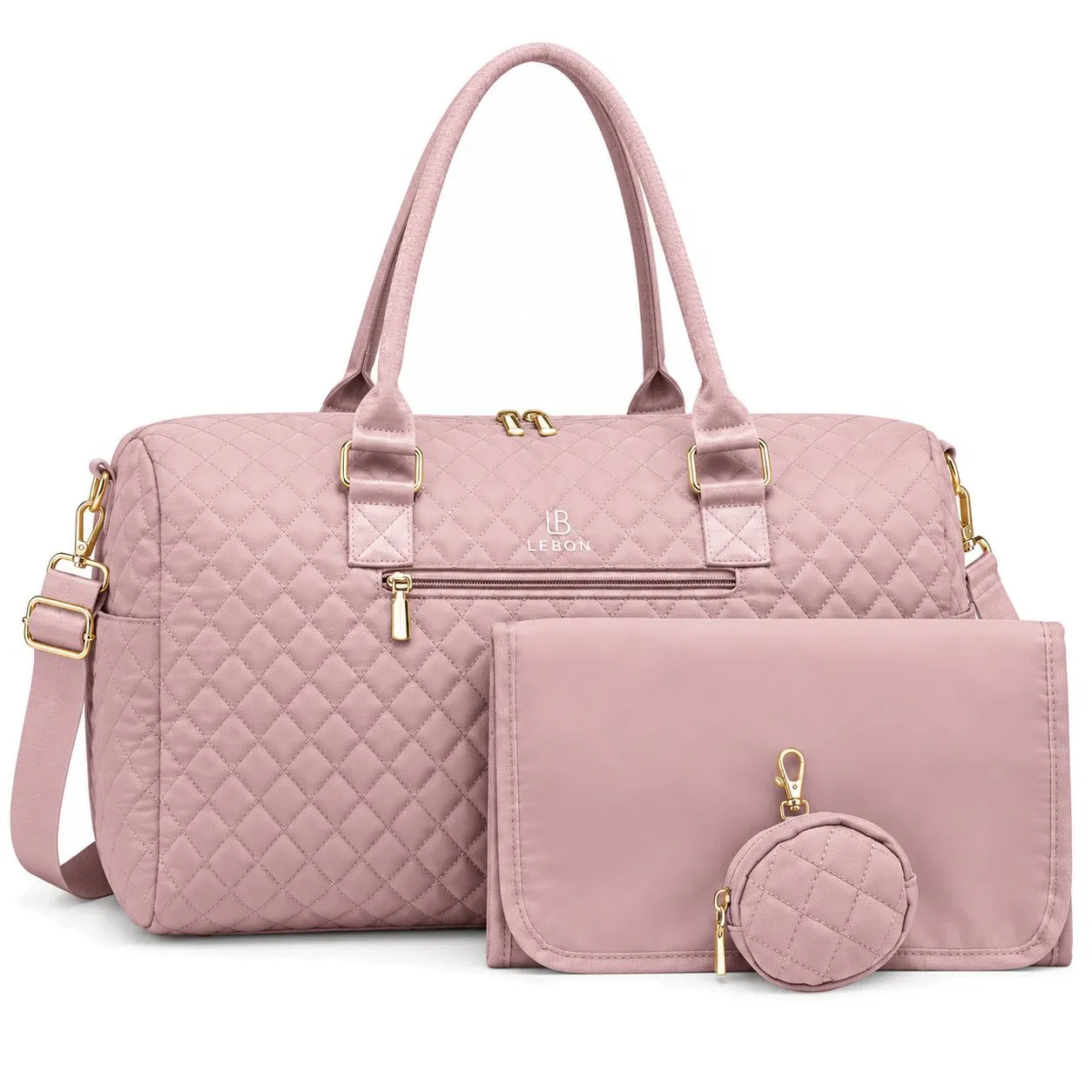 Custom Quilted PU Diaper Tote Bag Set with Shoulder Strap and Changing Mat
