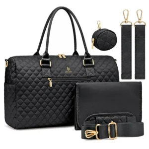 Custom Quilted PU Diaper Tote Bag Set with Shoulder Strap and Changing Mat