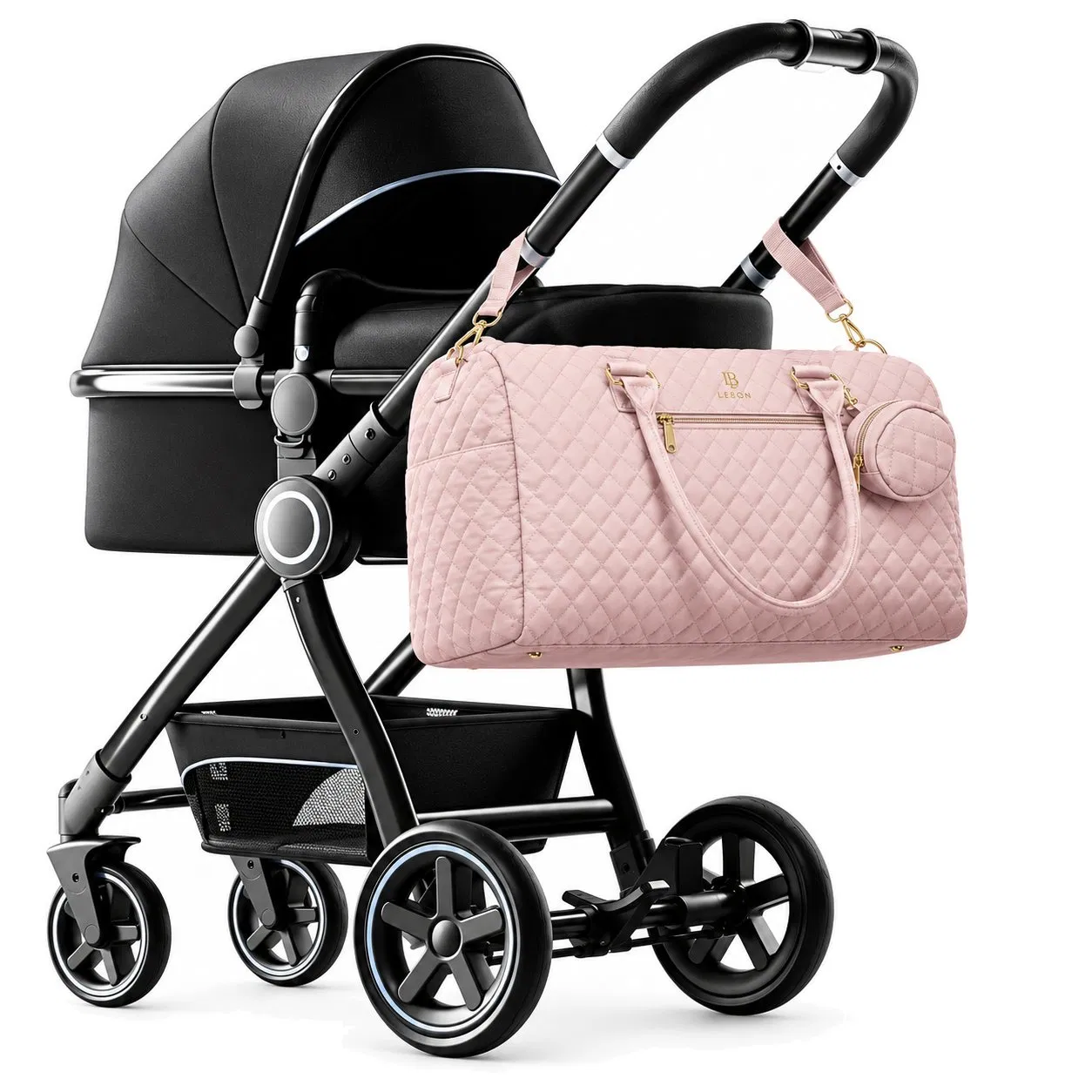 Custom Quilted PU Diaper Tote Bag Set with Shoulder Strap and Changing Mat