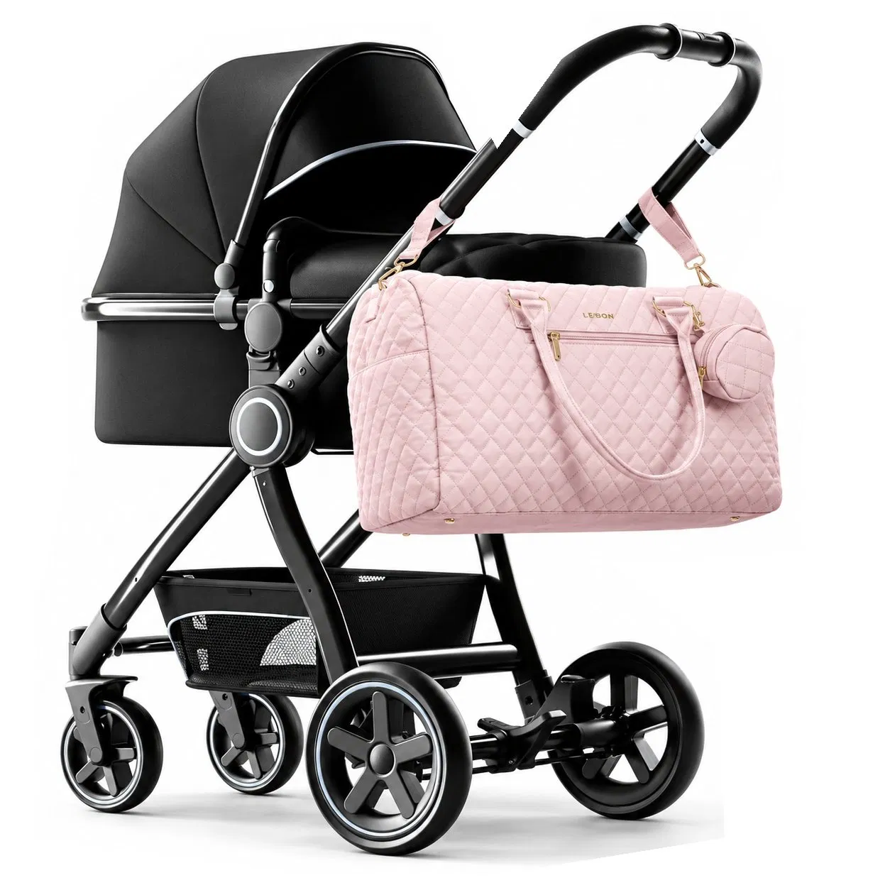 Custom Quilted PU Diaper Tote Bag Set for Travel and Strollers