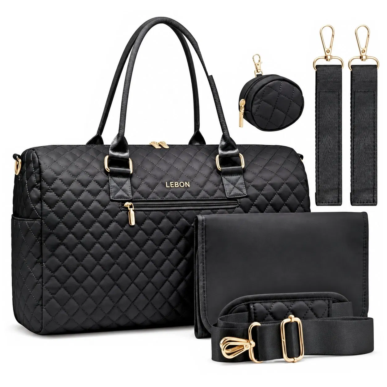 Custom Quilted PU Diaper Tote Bag Set for Travel and Strollers