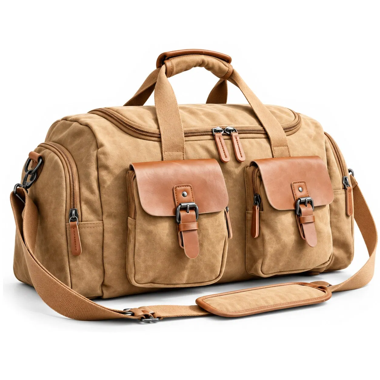 Custom Canvas Travel Duffel Bag with Shoe Compartment and Shoulder Strap