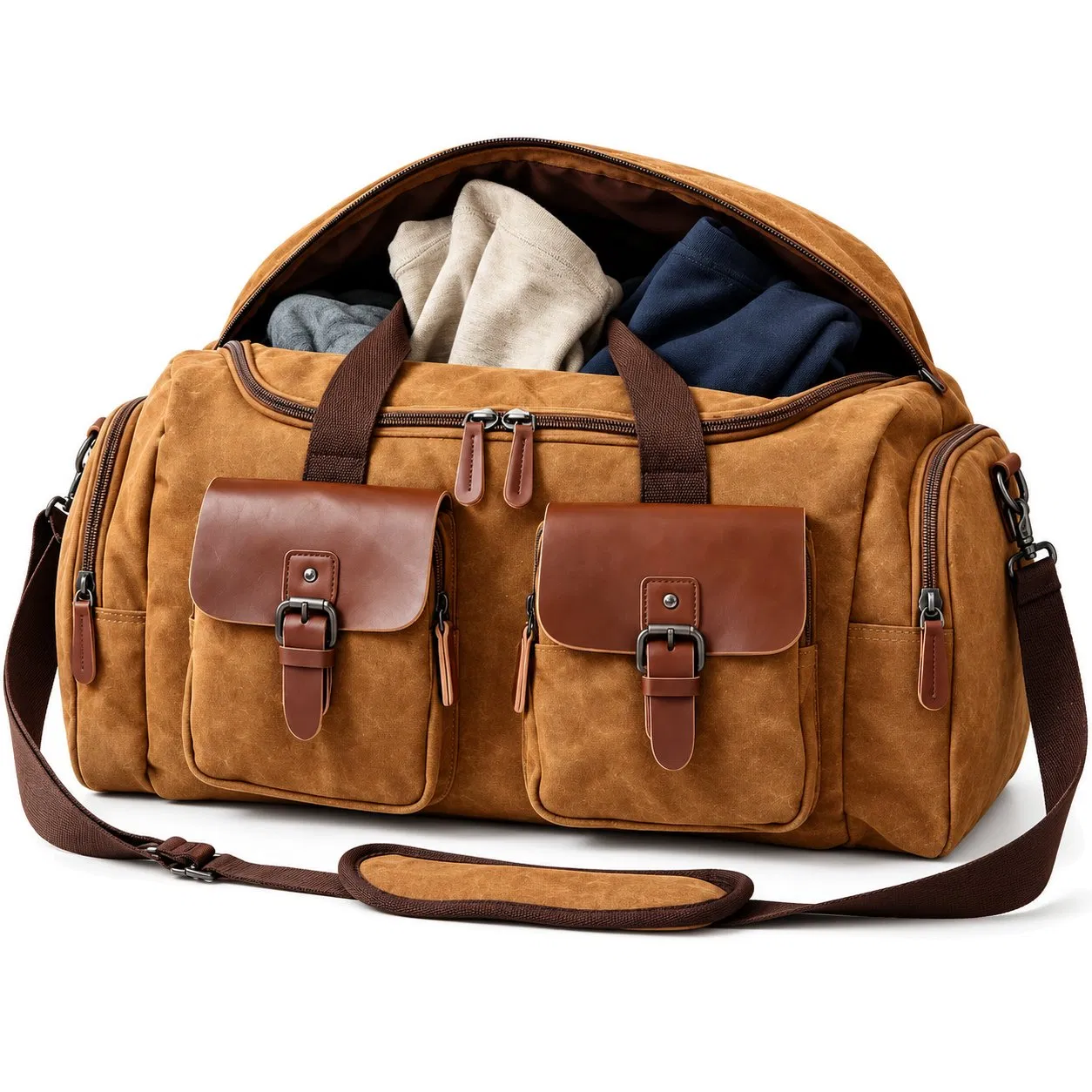 Custom Canvas Weekender Duffel Bag with Separate Shoe Pocket and Handles