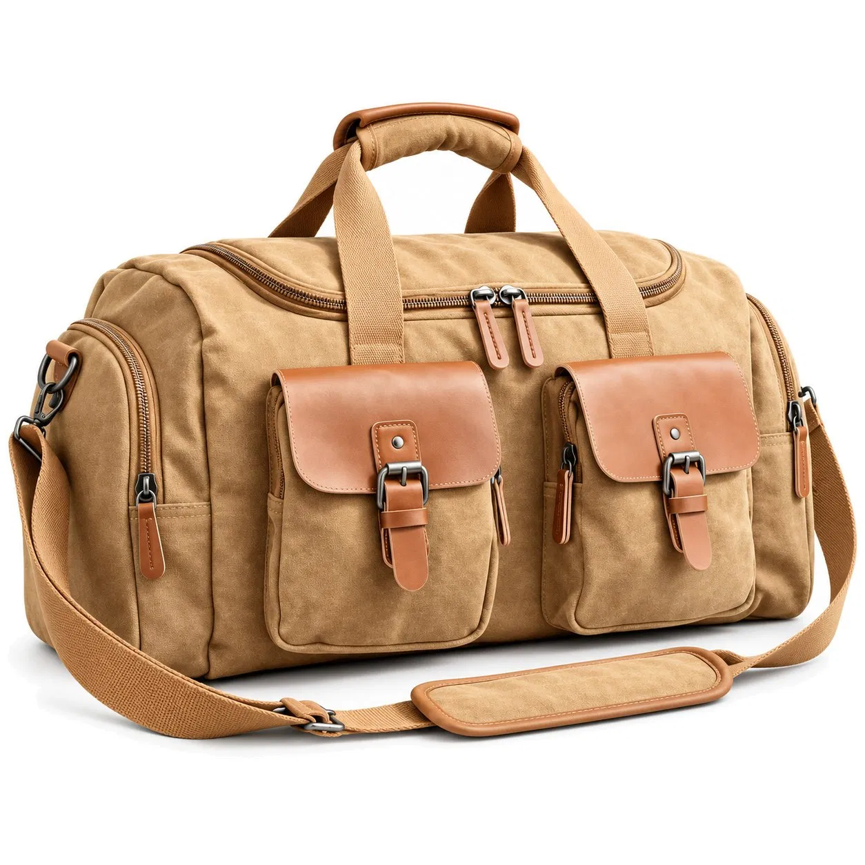 Custom Canvas Weekender Duffel Bag with Separate Shoe Pocket and Handles