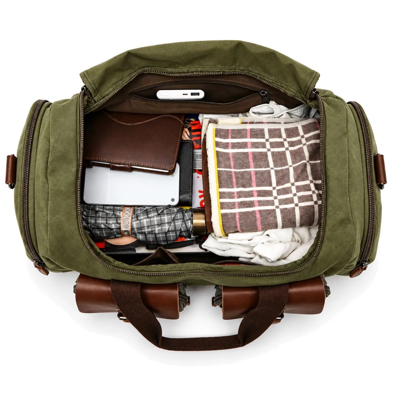 Custom Canvas Weekender Duffel Bag with Separate Shoe Pocket and Handles
