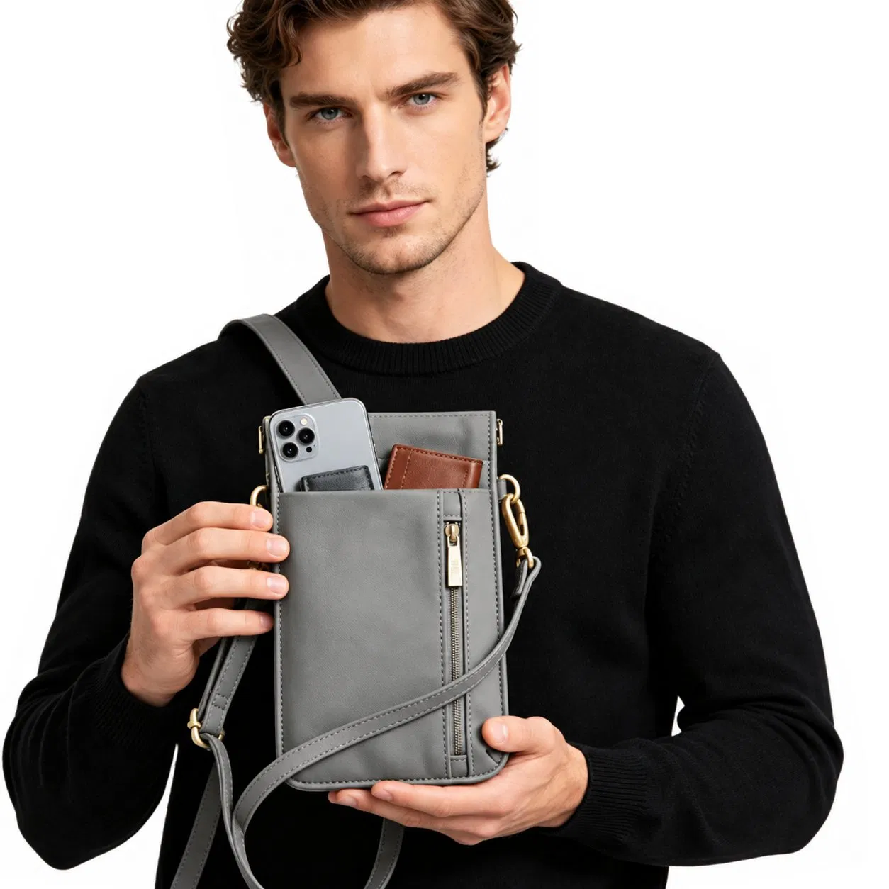 Custom Nylon Phone Crossbody Bag with Multi Card Slots and ID Window
